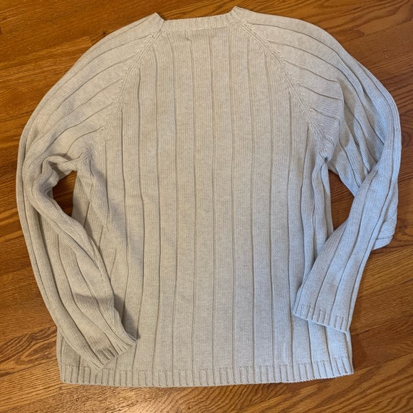 Men’s Vintage Orbis Ribbed Cotton Sweater in cream/gray, medium - Picture 4 of 4
